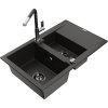 Mexen Gaspar, 1,5-komorový granitový drez 737x475x177 mm a drezová batéria Flora, čierna-zlatá metalíza, 6507-75-670401-07-B