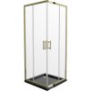 MEXEN/S - Rio sprchovací kút 70x70, transparent, zlato + vanička Flat, čierna 860-070-070-50-00-4070G