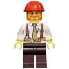 cty0529 Construction Foreman - Shirt with Tie and Suspenders, Dark Brown Legs, Red Construction Helmet