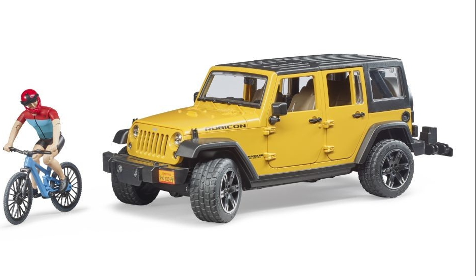 Bruder 2543 Jeep Wrangler Rubicon Unlimited s horským bicyklom a cyklistom