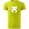 Mačka drží srdce - Klasické pánske tričko vyššej gramáže - 2XL ( Limetková )