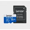 64GB Lexar® Blue Plus microSDHC UHS-I with SD adapter, up to 100MB/s read C10 A1 V10 U1 LMSBLPL064G-BNANG