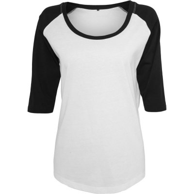 Build Your Brand Dámske dvojfarebné tričko s 3/4 rukávmi Biela čierna
