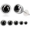 Šperky eshop - Strieborné náušnice 925 - čierny zirkón, okrúhla objímka, puzetky T08.05 - Hlavička: 3 mm