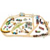 Drevená vláčikodráha vysokohorská Mountain View Train Set Tender Leaf Toys cesta okolo sveta cez mesta a hory 58 dielov a doplnky