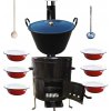 Perfect Cauldron kotol na guláš a zabíjačku smalt 70 L (1,2 mm), Perfect Cauldron kotlina 56 cm KOV, Perfect Cauldron taniere servírovacie 20,5 cm 6 ks, pokrievka 57 cm SMALT, vareška 80 cm SMREK, nab