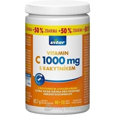 Vitar Vitamin C 1000 Mg S Rakytníkom tabliet s postupným uvoľňovaním 40+20  tabliet od 7,8 € - Heureka.sk
