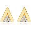 Šperky eshop - Náušnice zo žltého zlata 375 - plochý trojuholník, okrúhle číre zirkóniky S4GG243.01