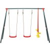 Dvojitá záhradná hojdačka pre deti – 2 samostatné sedadlá + 1 vyvažovacia hojdačka, kovová konštrukcia 290 x 180 x 200 CM červená
