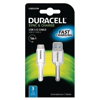 Duracell USB5031W USB nabíjecí a synchizační A na C, 1m, bílý