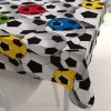 Biante Detský bavlnený obdĺžnikový obrus Sandra SA-580 Farebné a sivé futbalové lopty 140x220 cm