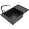 MEXEN/S MEXEN/S - Elias granitový drez 1 s odkvapkávačom vrátane batérie Flora, čierna/strieborná metalík 6511-73-670401-07-B