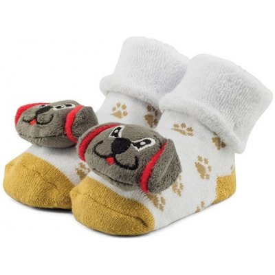 Froté ponožky s hrkálkou Zvieratká biela