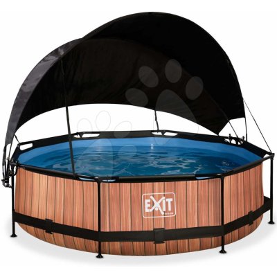 Bazén so strieškou a filtráciou Wood pool Exit Toys kruhový oceľová konštrukcia 300*76 cm hnedý od 6 rokov