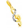 Šperky eshop - Zlatý prívesok z kombinovaného 14K zlata - husľový kľúč, pásik s trojuholníkovým rezom S1GG236.34
