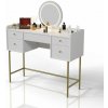 Toaletný stolík s LED zrkadlom, 5 zásuviek, biela/zlatá