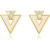 Šperky eshop - Zlaté náušnice 9K dvojitý trojuholník s bielou glazúrou a zirkónmi S2GG68.12