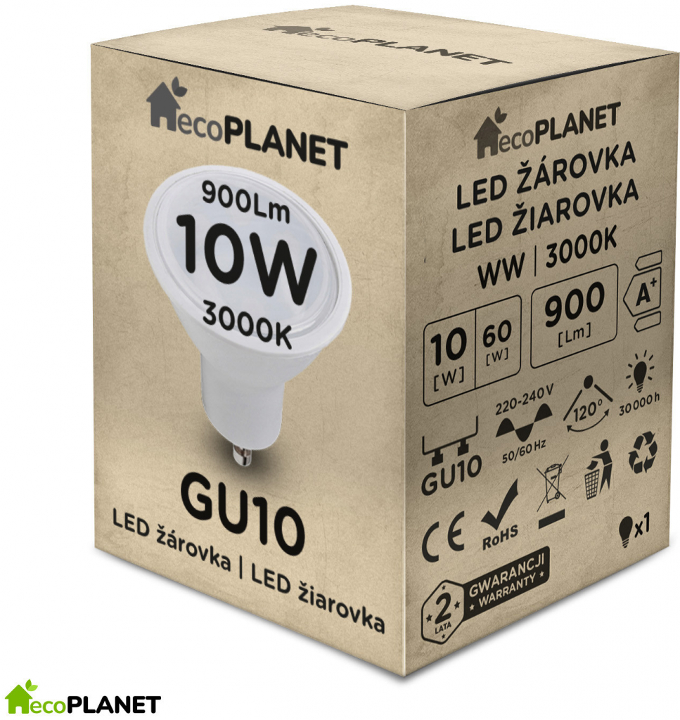 BERGE LED žiarovka GU10 ECOPLANET 10W 900Lm teplá biela
