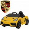 JOKO Elektrické autíčko Porsche 718, Displej MP4, Kožené sedadlo, penové kolesá, FM rádio, žlté