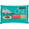 PURINA ONE Sterile mini filetky morka, fazuľky, losos v šťave 4 x 85 g