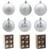 Súprava strieborných vianočných gulí 8 cm – nerozbitné ozdoby na stromček (6 ks)
