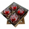 BombkiBony Ručne zdobené sklenené vianočné gule – červený set so strieborným ornamentom (4 ks, Ø 10 cm)