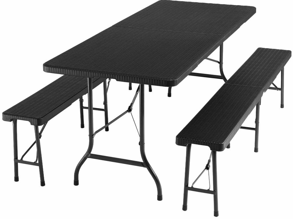 tectake 404528 kempingová sada stola a lavice – skladacia - čierny-ratanový vzhľad