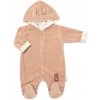 Baby Nellys Dvojvrstvový velúrový overal s kapucňou New Bunny hnedý