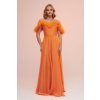 Carmen Orange Chiffon Feathered Slit Long Evening Dress Other 42 Carmen