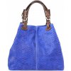 Kožená kabelka potlač pytón 35 azurovo modrá