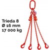 Reťazový záves,oko-4 hák, skracovač, nosnosť 17 000/11 800 kg, G8-16, Certifikát 17 000 / 11 800 kg 2,5 m Červená