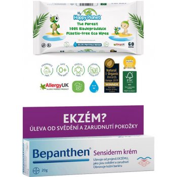 Bepanthen Sansiderm proti ekzému 50 g + obrúsky Happy Planet 100% BIO darčeková sada