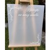 Mliečna uvítacia tabuľa s bielym kvetinovým motívom 37 - Stojan+tabuľa cca. 60x40cm 16952