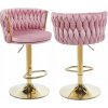 Ružová zamatová barová stolička s opletením, zlatá, otočná, nastaviteľná