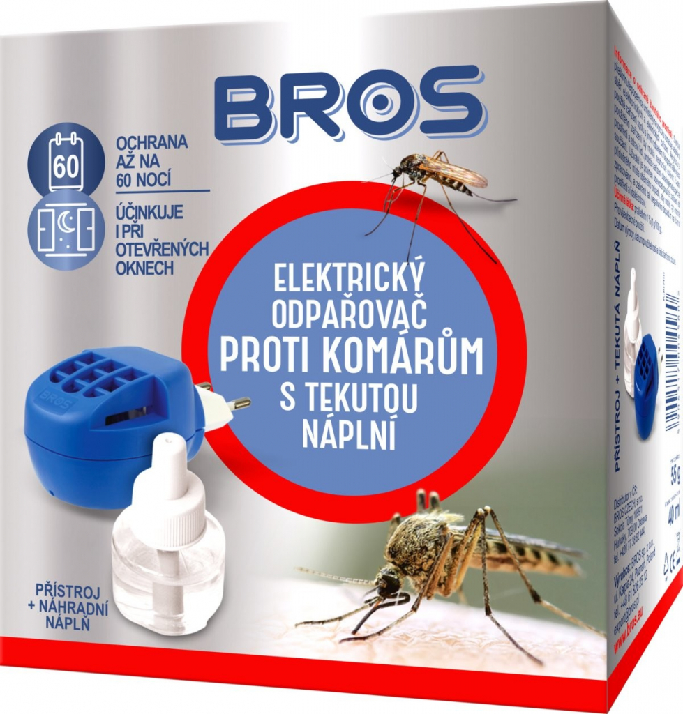 Bros elektrický odpařovač proti komarům s tekutou náplní 40ml (60 nocí)