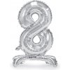 PartyDeco Balónik fóliový Stojacie číslo 8 strieborný 80 cm