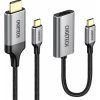 Choetech kit adaptér HUB USB Typ C - HDMI 2.0 (3840 x 2160 @ 60Hz) šedý (HUB-H12) + USB kabel Typ C - HDMI (3840 x 2160 @ 60Hz) 2m šedý (CH0021)