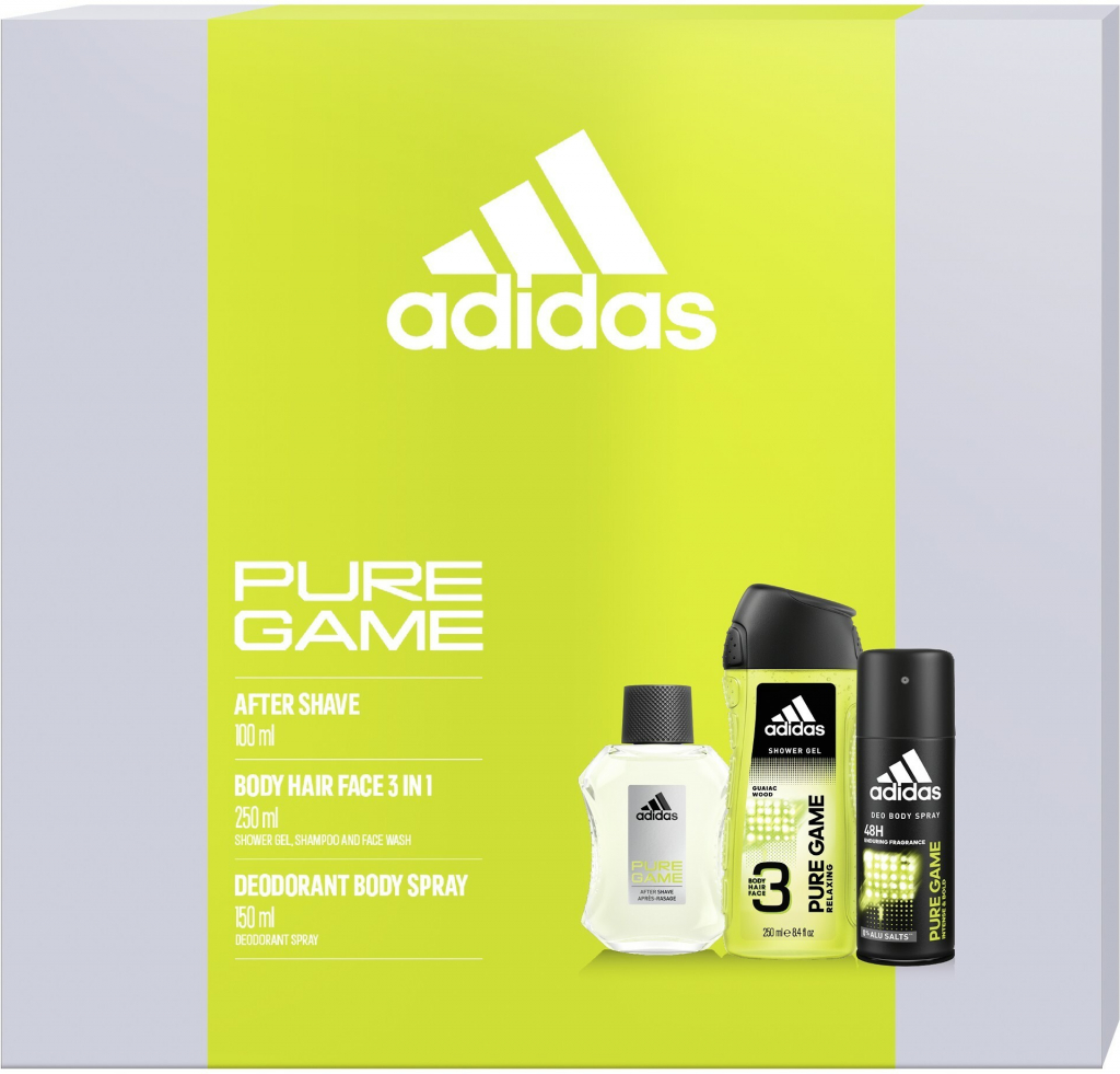Adidas Pure Game voda po holení 100 ml + deospray 150 ml + sprchový gél 250 ml darčeková sada