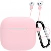 AppleKing silikónové puzdro s karabínou a šnúrkou pre AirPods 4 - svetloružové - možnosť vrátiť tovar ZADARMO do 30tich dní