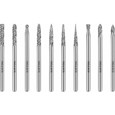Sada karbidových fréz, 10ks, ø3mm, stopka ø3mm, celková dĺžka 38mm, EXTOL INDUSTRIAL