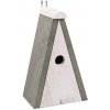Biela drevená vtáčia búdka s sivou strieškou a háčikom 34896