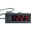 Teplomer, hodiny, voltmeter panelový 3v1, 12V, červený, 1 tepl. čidlo