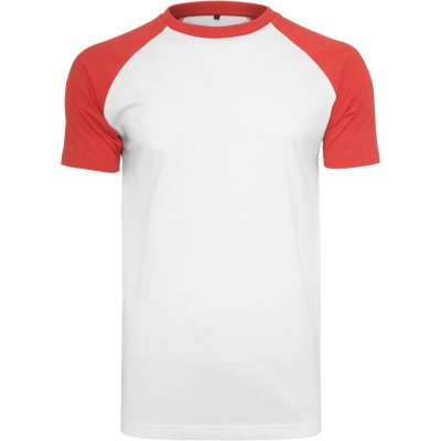 Build Your Brand pánske dvojfarebné tričko s krátkym rukávom biele červená