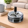 Otočný kovový popolník uzatvárateľný strieborný 9,3 cm (Praktický bezdymový popolník na udržiavanie čistoty a obmedzenie zápachu)