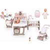 Set domček pre bábiku Large Doll's Play Center Natur D'Amour Baby Nurse Smoby a kočík športový so spacím vakom a 32 cm bábikou