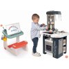 Set kuchynka a lavica na kreslenie Tefal Studio Kitchen 360° Smoby elektronická s realistickými zvukmi s obojstrannou tabuľou a magnetkami