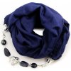 Kašmírový šál s bižutériou - tmavo modrý