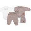 Baby Nellys 5-dielna pletená sada Boy body nohavice sveter čiapočka motýlik béžov