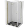 Mexen Lima, sprchový kút so skladacími dverami 90 (dvere) x 100 (stena) cm, 6mm číre sklo, chrómový profil + slim sprchová vanička čierna + zlatý sifón, 856-090-100-50-00-4070G