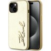 Karl Lagerfeld Wrinkled PU Signature Logo Zadní Kryt pro iPhone 15 Gold KLHCP15SPFMFBKMD